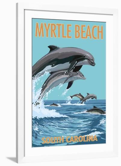 Myrtle Beach, South Carolina - Dolphins Swimming-Lantern Press-Framed Art Print