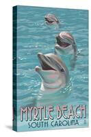 Myrtle Beach, South Carolina - Dolphins-Lantern Press-Stretched Canvas