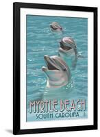 Myrtle Beach, South Carolina - Dolphins-Lantern Press-Framed Art Print