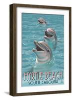 Myrtle Beach, South Carolina - Dolphins-Lantern Press-Framed Art Print