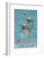 Myrtle Beach, South Carolina - Dolphins-Lantern Press-Framed Art Print