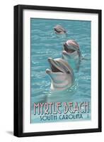 Myrtle Beach, South Carolina - Dolphins-Lantern Press-Framed Art Print