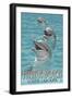 Myrtle Beach, South Carolina - Dolphins-Lantern Press-Framed Art Print