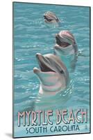 Myrtle Beach, South Carolina - Dolphins-Lantern Press-Mounted Art Print