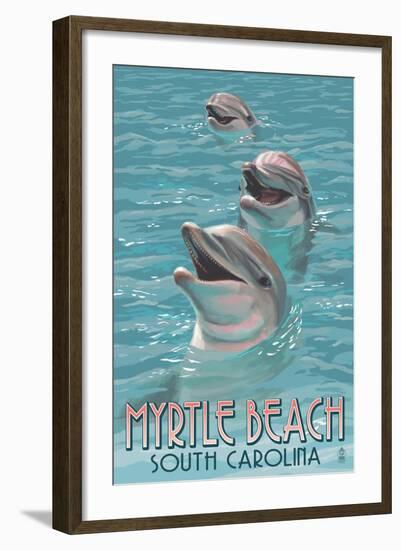 Myrtle Beach, South Carolina - Dolphins-Lantern Press-Framed Art Print