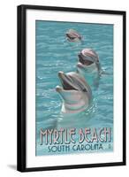 Myrtle Beach, South Carolina - Dolphins-Lantern Press-Framed Art Print