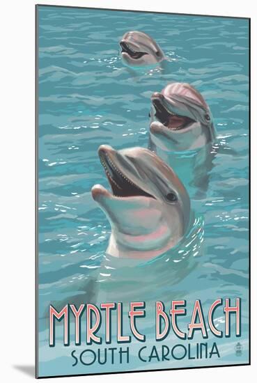 Myrtle Beach, South Carolina - Dolphins-Lantern Press-Mounted Art Print