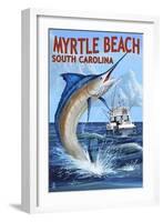 Myrtle Beach, South Carolina - Marlin Fishing Scene-Lantern Press-Framed Art Print