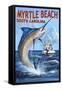 Myrtle Beach, South Carolina - Marlin Fishing Scene-Lantern Press-Framed Stretched Canvas