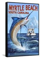 Myrtle Beach, South Carolina - Marlin Fishing Scene-Lantern Press-Framed Stretched Canvas