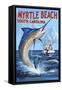 Myrtle Beach, South Carolina - Marlin Fishing Scene-Lantern Press-Framed Stretched Canvas