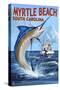 Myrtle Beach, South Carolina - Marlin Fishing Scene-Lantern Press-Stretched Canvas