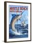 Myrtle Beach, South Carolina - Marlin Fishing Scene-Lantern Press-Framed Art Print