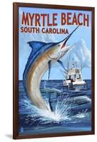 Myrtle Beach, South Carolina - Marlin Fishing Scene-Lantern Press-Framed Art Print