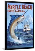 Myrtle Beach, South Carolina - Marlin Fishing Scene-Lantern Press-Framed Art Print