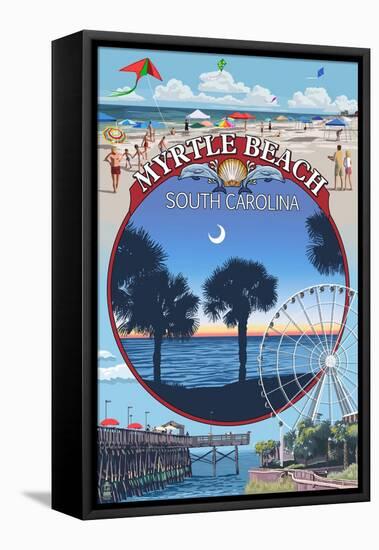 Myrtle Beach, South Carolina - Montage-Lantern Press-Framed Stretched Canvas