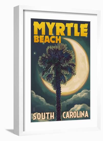 Myrtle Beach, South Carolina - Palmetto Moon and Palm-Lantern Press-Framed Art Print