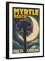 Myrtle Beach, South Carolina - Palmetto Moon and Palm-Lantern Press-Framed Art Print