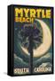 Myrtle Beach, South Carolina - Palmetto Moon and Palm-Lantern Press-Framed Stretched Canvas