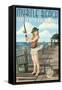 Myrtle Beach, South Carolina - Pinup Girl Fishing-Lantern Press-Framed Stretched Canvas