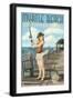 Myrtle Beach, South Carolina - Pinup Girl Fishing-Lantern Press-Framed Art Print