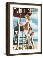 Myrtle Beach, South Carolina - Pinup Girl Lifeguard-Lantern Press-Framed Art Print