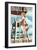 Myrtle Beach, South Carolina - Pinup Girl Lifeguard-Lantern Press-Framed Art Print