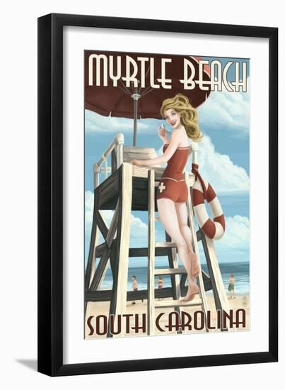 Myrtle Beach, South Carolina - Pinup Girl Lifeguard-Lantern Press-Framed Art Print