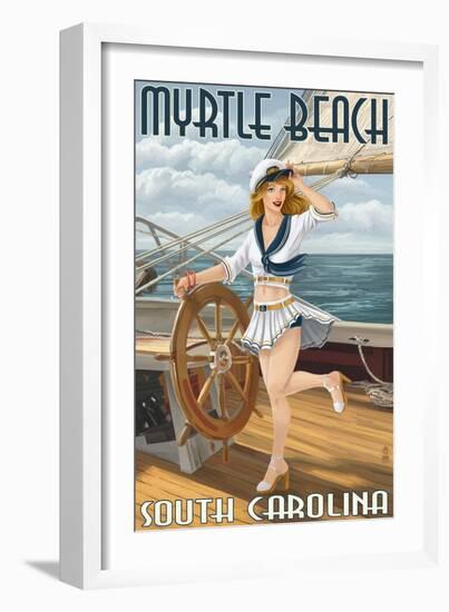 Myrtle Beach, South Carolina - Pinup Girl Sailor-Lantern Press-Framed Art Print
