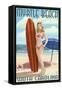 Myrtle Beach, South Carolina - Pinup Girl Surfing-Lantern Press-Framed Stretched Canvas