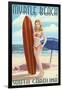 Myrtle Beach, South Carolina - Pinup Girl Surfing-Lantern Press-Framed Art Print