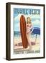 Myrtle Beach, South Carolina - Pinup Girl Surfing-Lantern Press-Framed Art Print