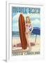 Myrtle Beach, South Carolina - Pinup Girl Surfing-Lantern Press-Framed Art Print