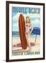 Myrtle Beach, South Carolina - Pinup Girl Surfing-Lantern Press-Framed Art Print