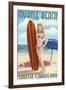 Myrtle Beach, South Carolina - Pinup Girl Surfing-Lantern Press-Framed Art Print