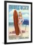 Myrtle Beach, South Carolina - Pinup Girl Surfing-Lantern Press-Framed Art Print