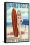 Myrtle Beach, South Carolina - Pinup Girl Surfing-Lantern Press-Framed Stretched Canvas