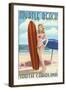 Myrtle Beach, South Carolina - Pinup Girl Surfing-Lantern Press-Framed Art Print