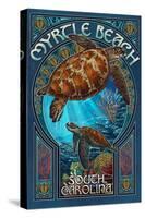 Myrtle Beach, South Carolina - Sea Turtle Art Nouveau-Lantern Press-Stretched Canvas