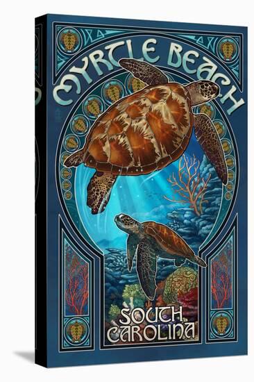 Myrtle Beach, South Carolina - Sea Turtle Art Nouveau-Lantern Press-Stretched Canvas