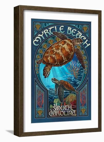 Myrtle Beach, South Carolina - Sea Turtle Art Nouveau-Lantern Press-Framed Art Print