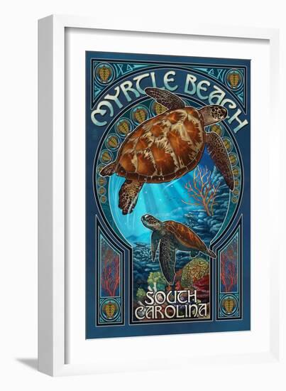 Myrtle Beach, South Carolina - Sea Turtle Art Nouveau-Lantern Press-Framed Art Print