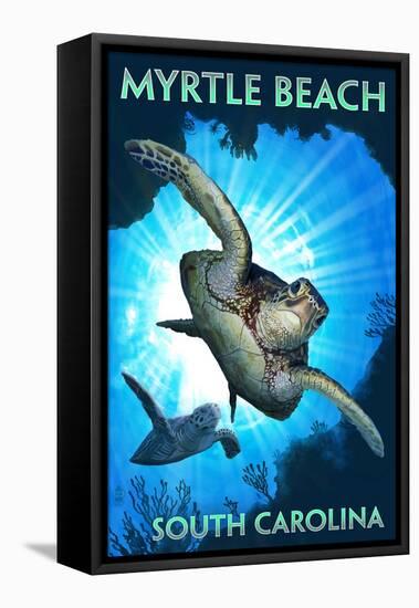 Myrtle Beach - South Carolina - Sea Turtle Diving-Lantern Press-Framed Stretched Canvas