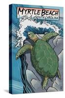 Myrtle Beach, South Carolina - Sea Turtles Woodblock Print-Lantern Press-Stretched Canvas