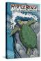 Myrtle Beach, South Carolina - Sea Turtles Woodblock Print-Lantern Press-Stretched Canvas