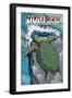 Myrtle Beach, South Carolina - Sea Turtles Woodblock Print-Lantern Press-Framed Art Print