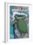 Myrtle Beach, South Carolina - Sea Turtles Woodblock Print-Lantern Press-Framed Art Print