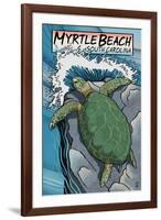 Myrtle Beach, South Carolina - Sea Turtles Woodblock Print-Lantern Press-Framed Art Print