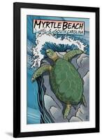 Myrtle Beach, South Carolina - Sea Turtles Woodblock Print-Lantern Press-Framed Art Print