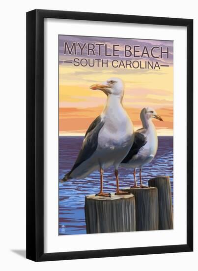 Myrtle Beach, South Carolina - Seagulls-Lantern Press-Framed Art Print